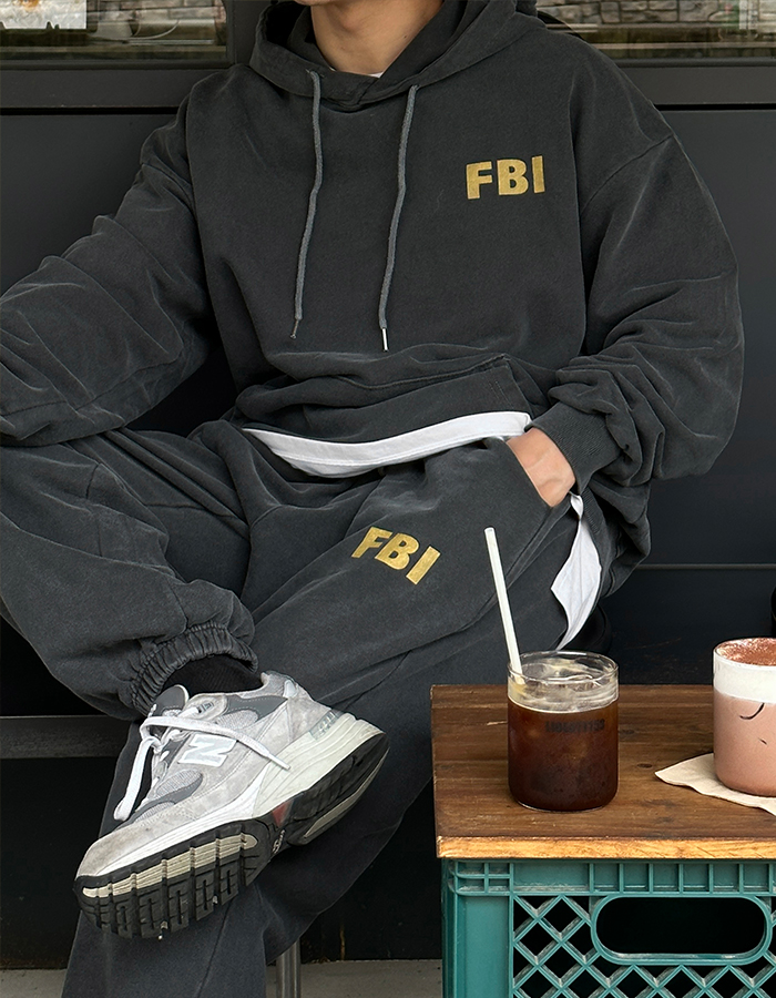 FBI 피그먼트 셋업 기모 오버 후드티(2Color)